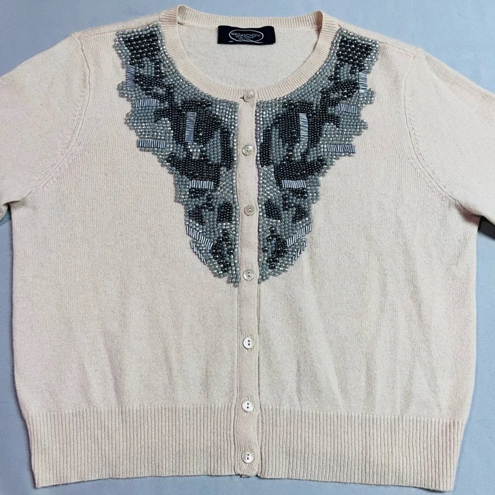 Magaschoni New York Cashmere Beaded Cardigan - Picture 3 of 7